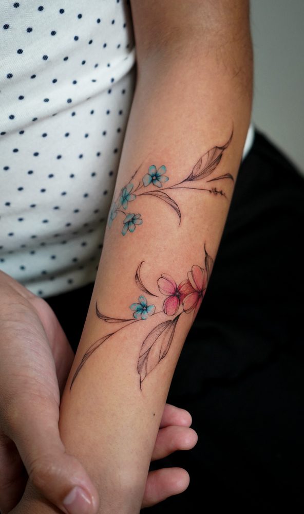 Floral tattoo by Zhu Inks - San Diego