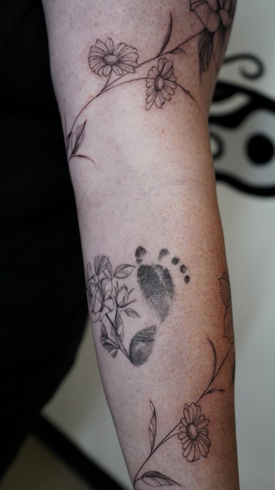 Floral tattoo by Zhu Inks - San Diego