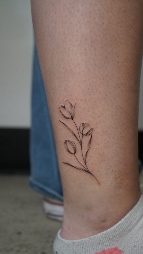 Floral tattoo by Zhu Inks - San Diego